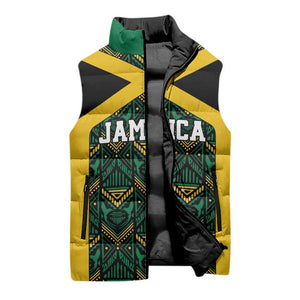 Afro-Jamaicans Football Custom Sleeveless Puffer Jacket Black Ethnic Motifs