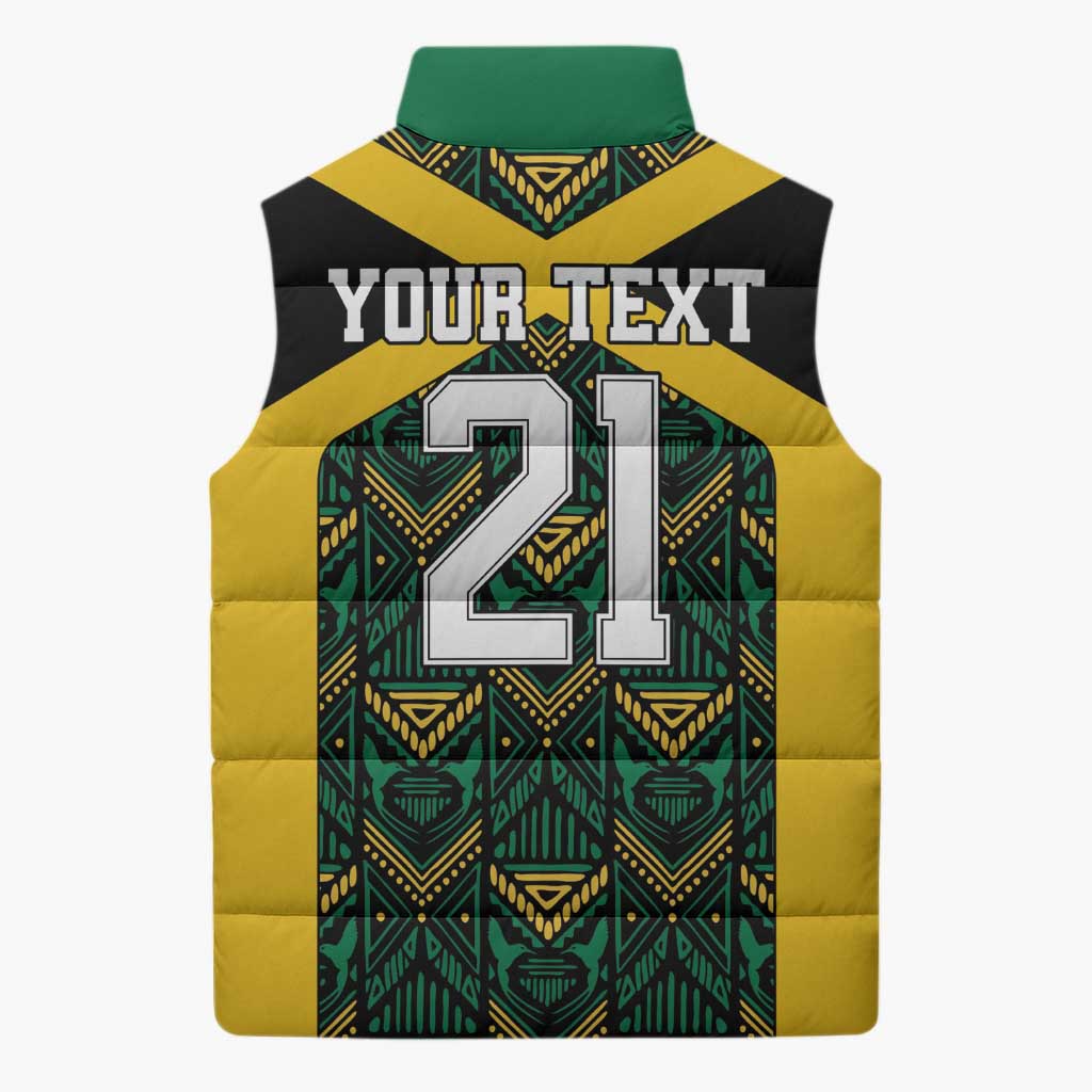 Afro-Jamaicans Football Custom Sleeveless Puffer Jacket Black Ethnic Motifs