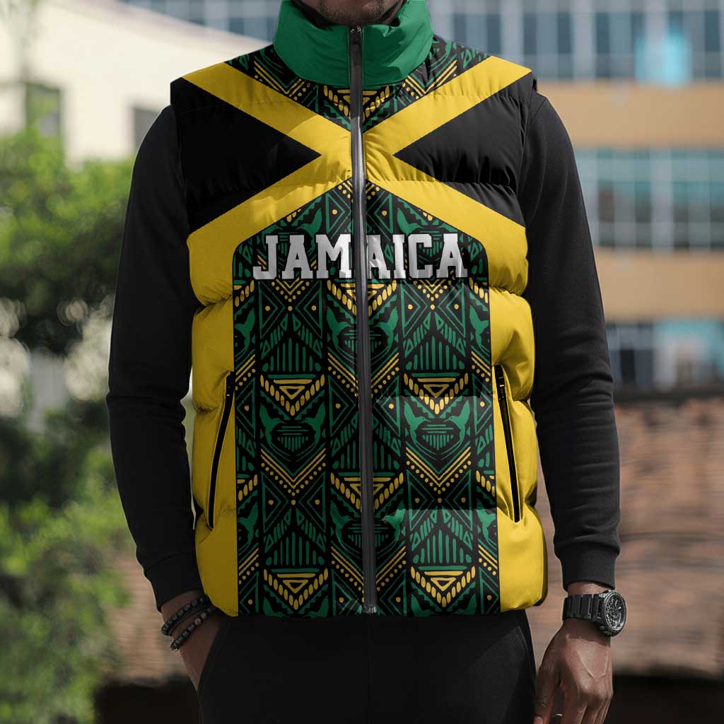 Afro-Jamaicans Football Custom Sleeveless Puffer Jacket Black Ethnic Motifs