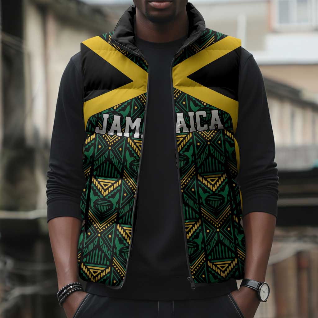 Afro-Jamaicans Football Custom Sleeveless Puffer Jacket Black Ethnic Motifs