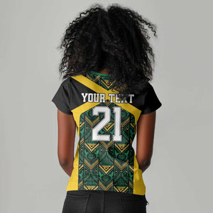 Afro-Jamaicans Football Custom Women V-Neck T-Shirt Black Ethnic Motifs