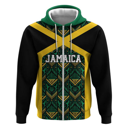 Afro-Jamaicans Football Custom Zip Hoodie Black Ethnic Motifs