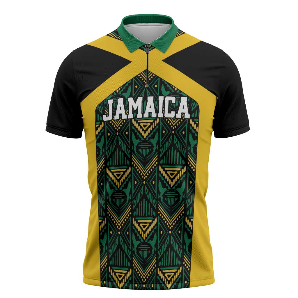Afro-Jamaicans Football Custom Zipper Polo Shirt Black Ethnic Motifs