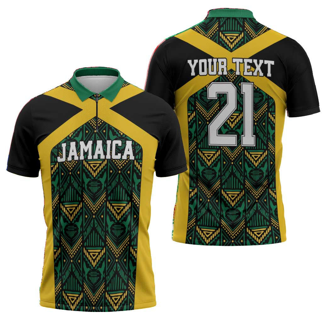Afro-Jamaicans Football Custom Zipper Polo Shirt Black Ethnic Motifs