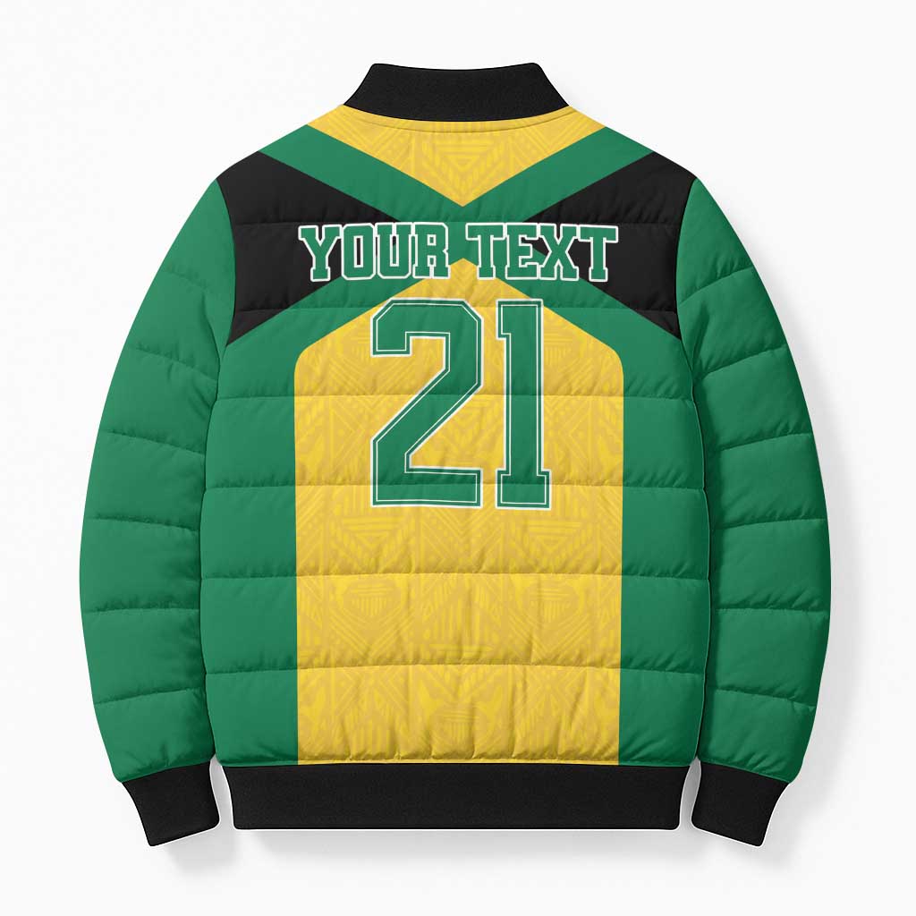 Afro-Jamaicans Football Custom Bomber Puffer Jacket Gold Ethnic Motifs