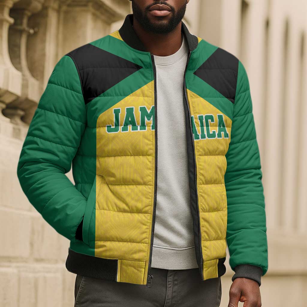 Afro-Jamaicans Football Custom Bomber Puffer Jacket Gold Ethnic Motifs