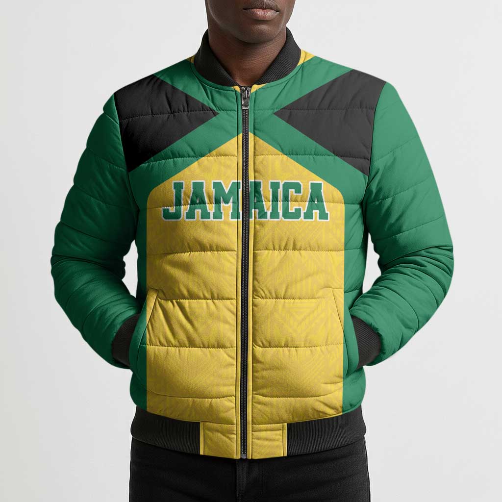 Afro-Jamaicans Football Custom Bomber Puffer Jacket Gold Ethnic Motifs