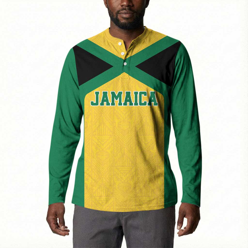 Afro-Jamaicans Football Custom Button Sweatshirt Gold Ethnic Motifs