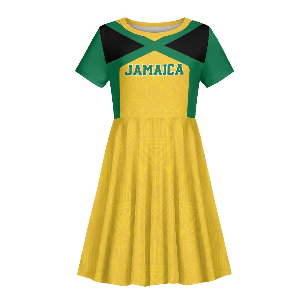 Afro-Jamaicans Football Custom Kid Short Sleeve Dress Gold Ethnic Motifs