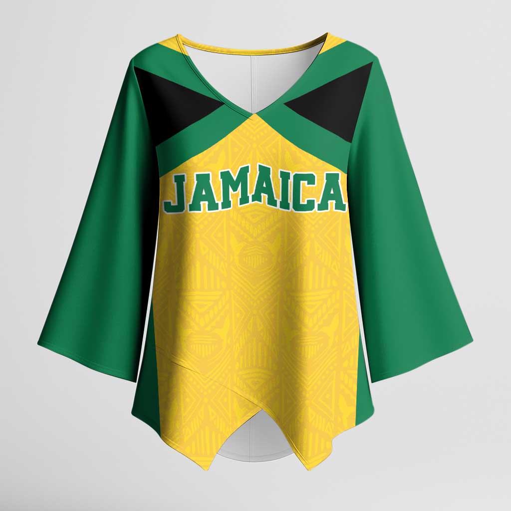 Afro-Jamaicans Football Custom Kimono Sleeve Blouse Gold Ethnic Motifs