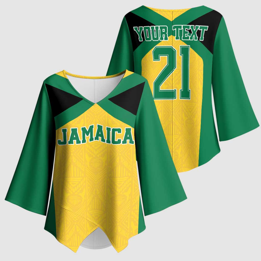 Afro-Jamaicans Football Custom Kimono Sleeve Blouse Gold Ethnic Motifs