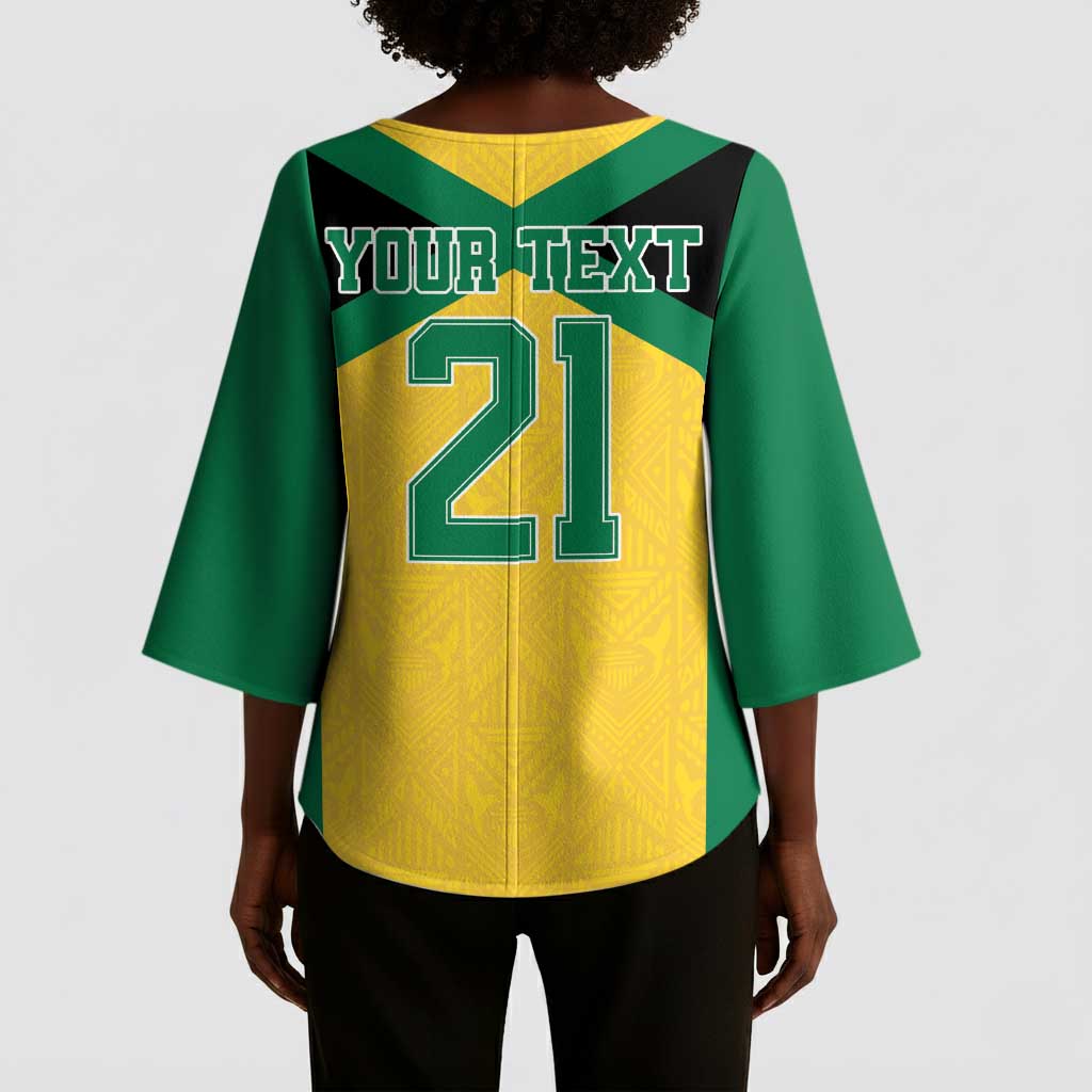 Afro-Jamaicans Football Custom Kimono Sleeve Blouse Gold Ethnic Motifs