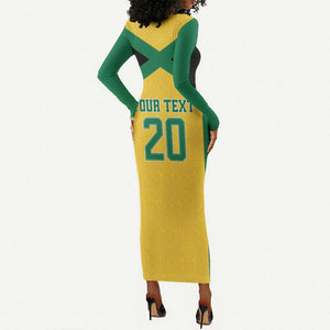 Afro-Jamaicans Football Custom Long Sleeve Bodycon Dress Gold Ethnic Motifs