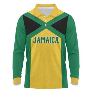 Afro-Jamaicans Football Custom Long Sleeve Polo Shirt Gold Ethnic Motifs