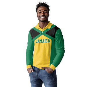 Afro-Jamaicans Football Custom Long Sleeve Polo Shirt Gold Ethnic Motifs