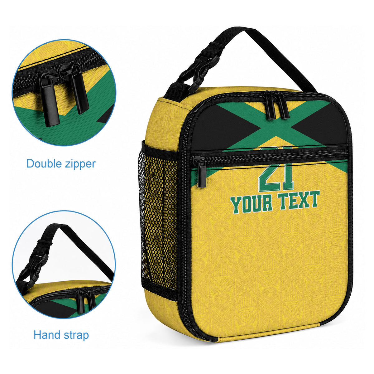 Afro-Jamaicans Football Custom Lunch Bag Gold Ethnic Motifs
