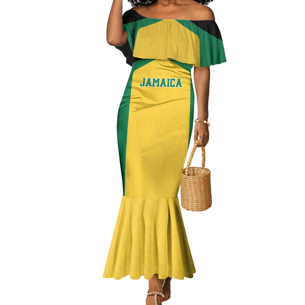 Afro-Jamaicans Football Custom Mermaid Dress Gold Ethnic Motifs