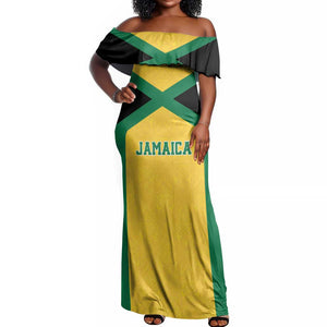 Afro-Jamaicans Football Custom Off Shoulder Maxi Dress Gold Ethnic Motifs