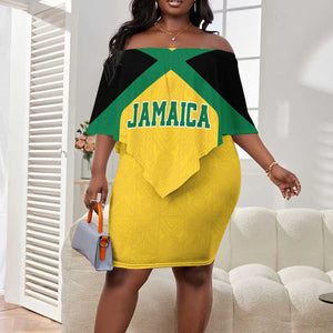 Afro-Jamaicans Football Custom Off Shoulder Short Dress Gold Ethnic Motifs