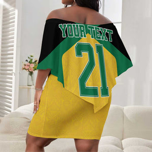 Afro-Jamaicans Football Custom Off Shoulder Short Dress Gold Ethnic Motifs