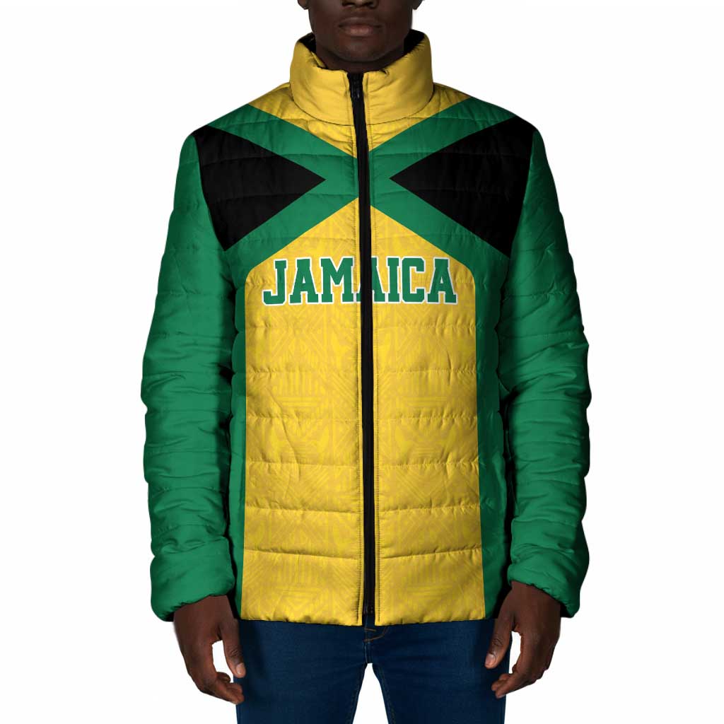 Afro-Jamaicans Football Custom Padded Jacket Gold Ethnic Motifs