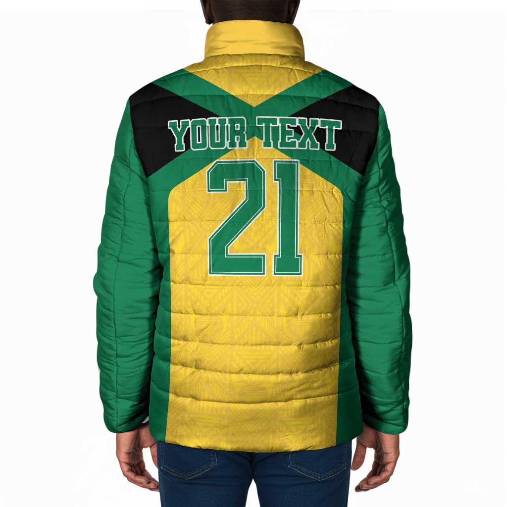 Afro-Jamaicans Football Custom Padded Jacket Gold Ethnic Motifs
