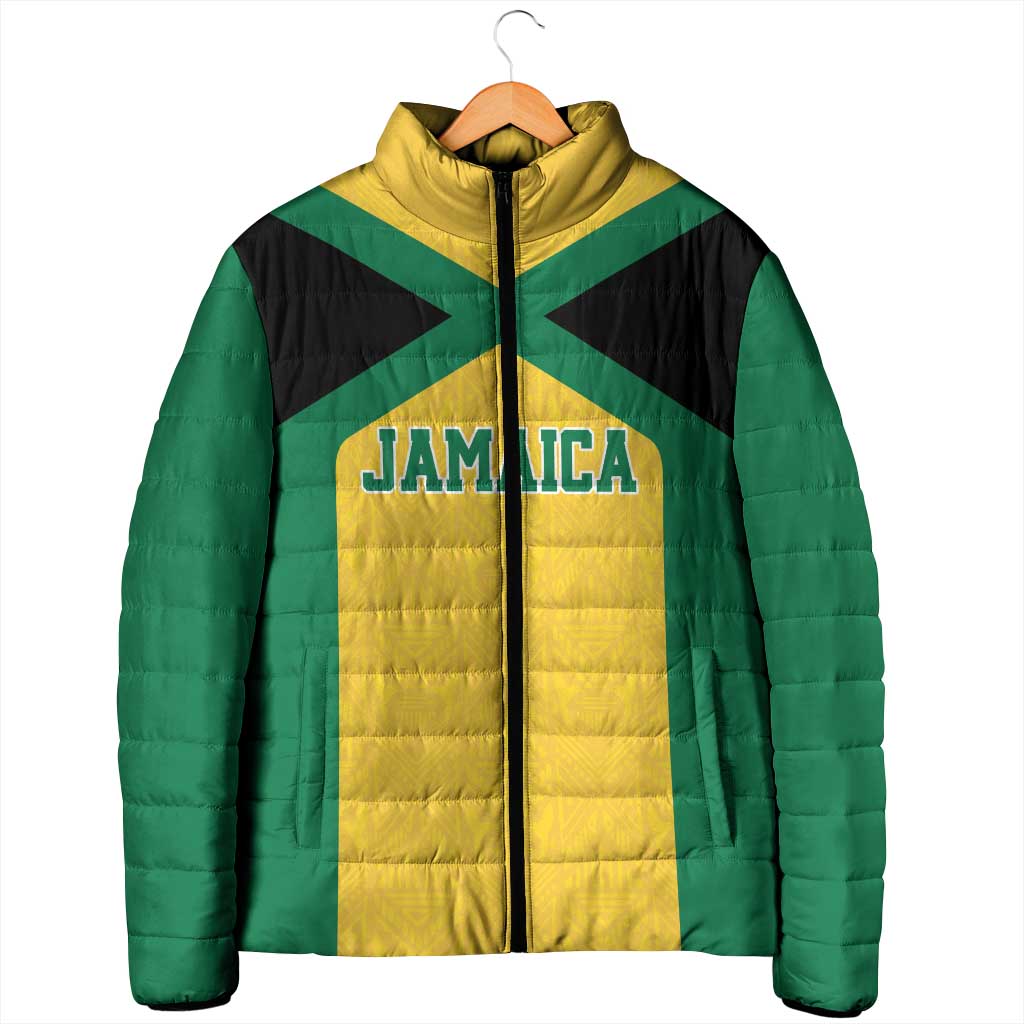 Afro-Jamaicans Football Custom Padded Jacket Gold Ethnic Motifs