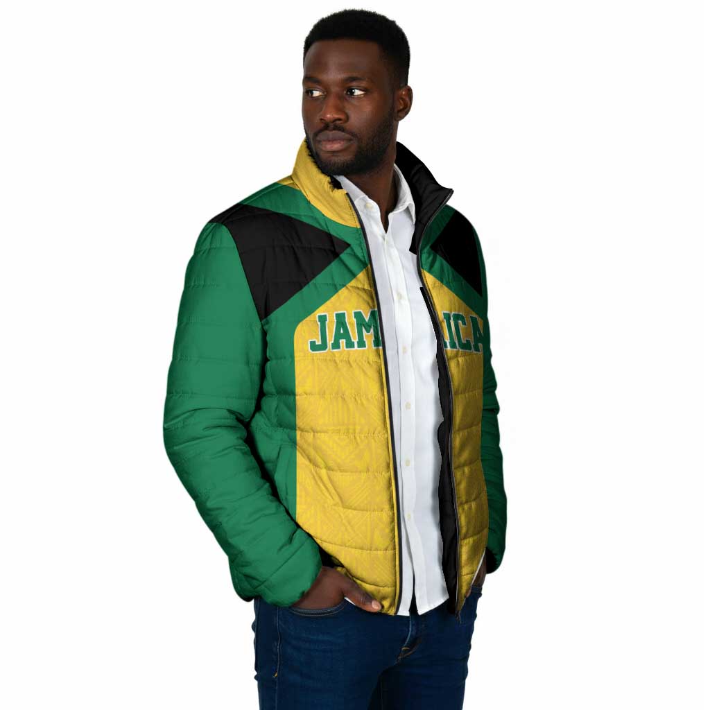 Afro-Jamaicans Football Custom Padded Jacket Gold Ethnic Motifs