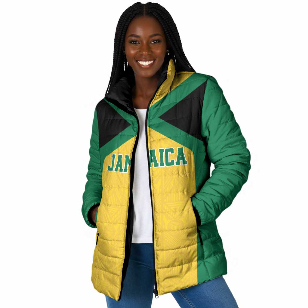 Afro-Jamaicans Football Custom Padded Jacket Gold Ethnic Motifs