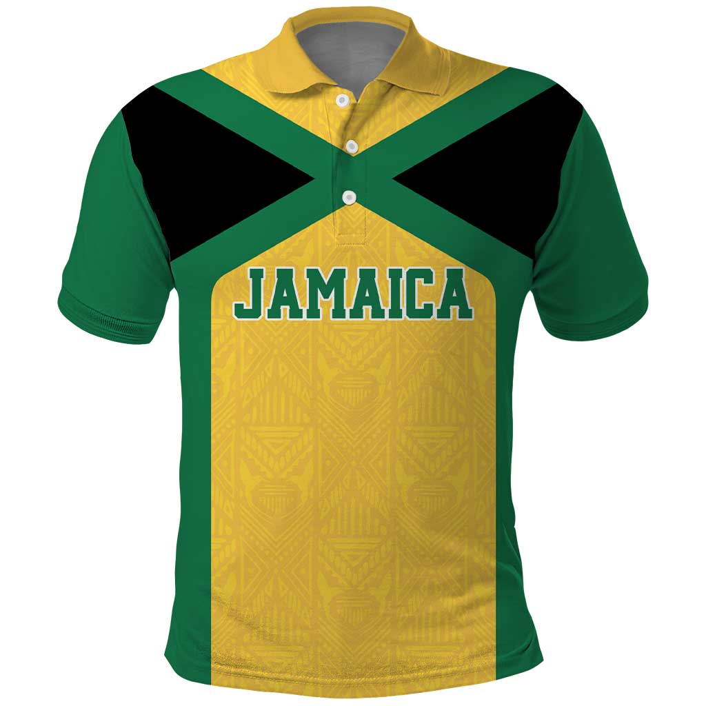 Afro-Jamaicans Football Custom Polo Shirt Gold Ethnic Motifs