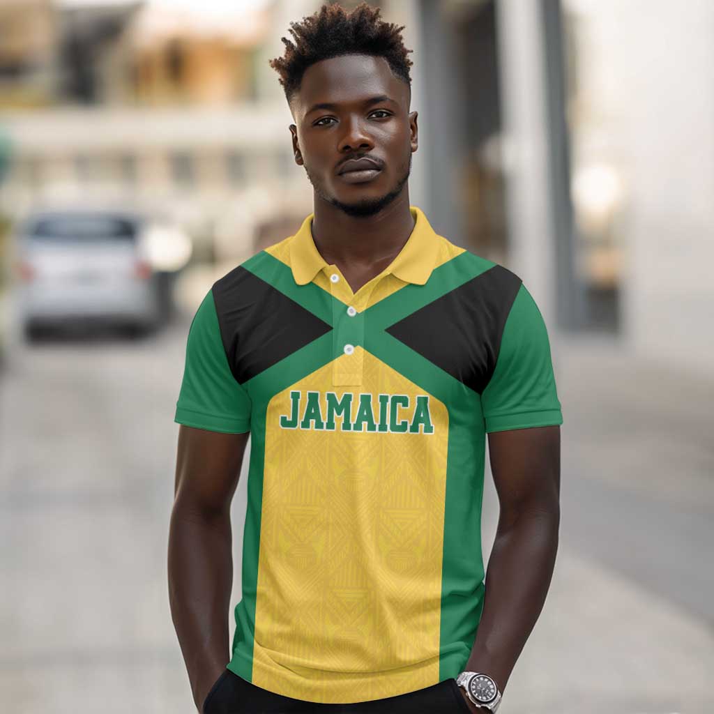 Afro-Jamaicans Football Custom Polo Shirt Gold Ethnic Motifs