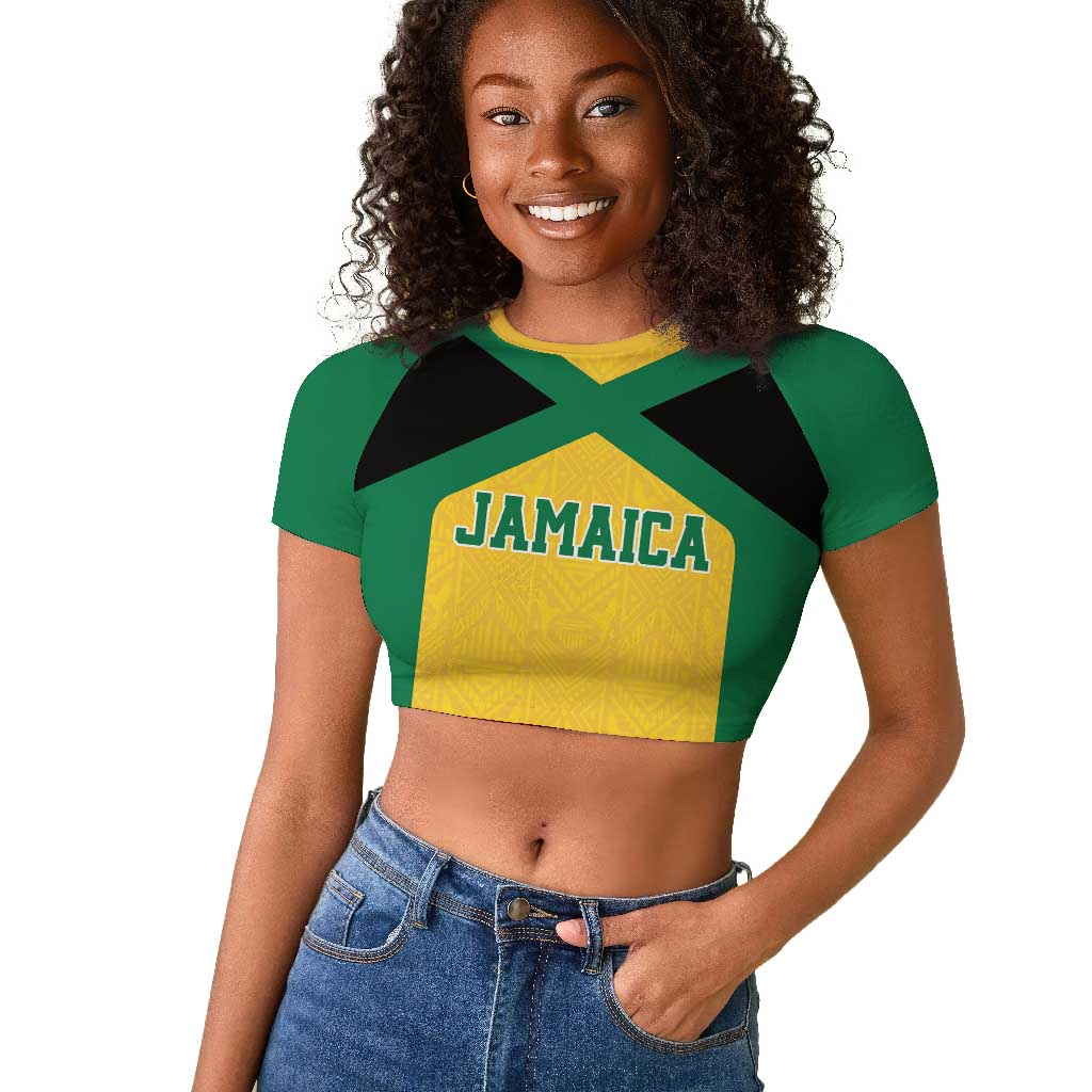 Afro-Jamaicans Football Custom Raglan Cropped T shirt Gold Ethnic Motifs