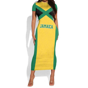 Afro-Jamaicans Football Custom Short Sleeve Bodycon Dress Gold Ethnic Motifs