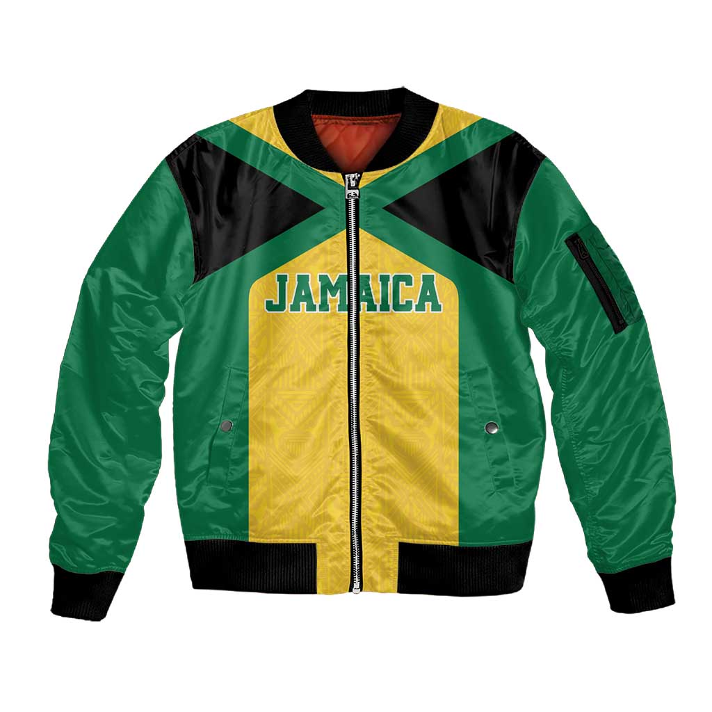 Afro-Jamaicans Football Custom Sleeve Zip Bomber Jacket Gold Ethnic Motifs