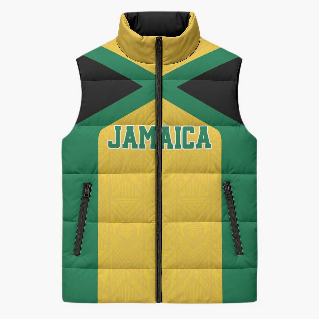 Afro-Jamaicans Football Custom Sleeveless Puffer Jacket Gold Ethnic Motifs