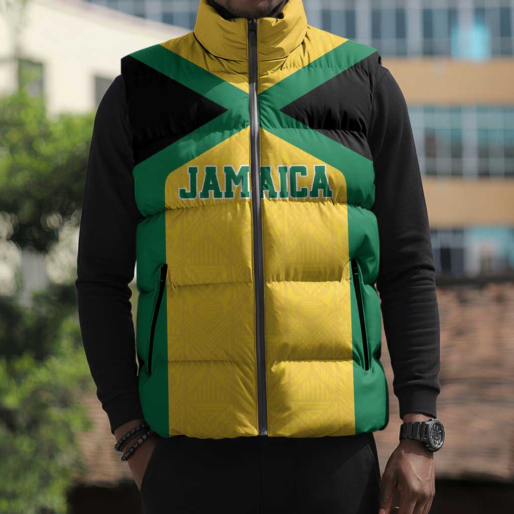 Afro-Jamaicans Football Custom Sleeveless Puffer Jacket Gold Ethnic Motifs