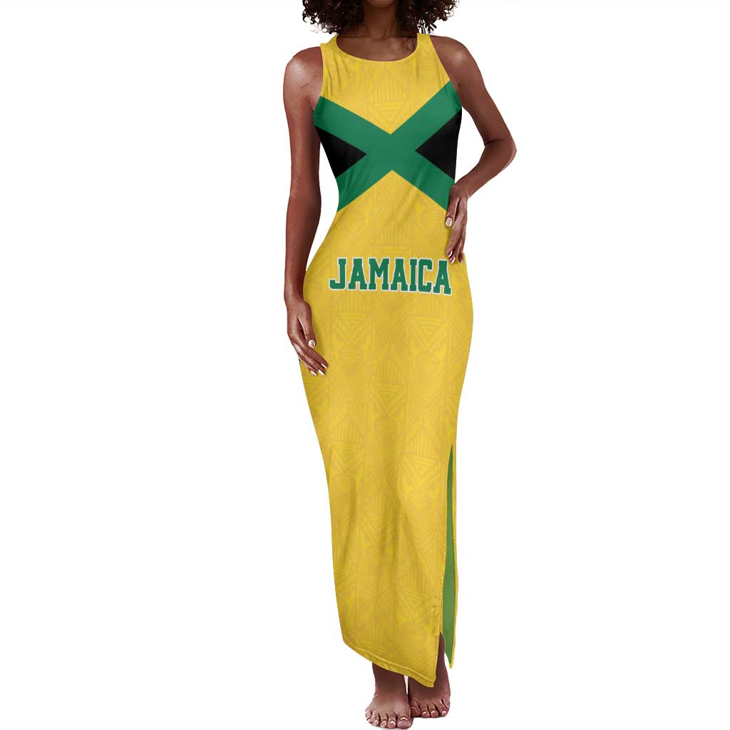 Afro-Jamaicans Football Custom Tank Maxi Dress Gold Ethnic Motifs