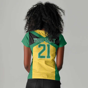 Afro-Jamaicans Football Custom Women V-Neck T-Shirt Gold Ethnic Motifs