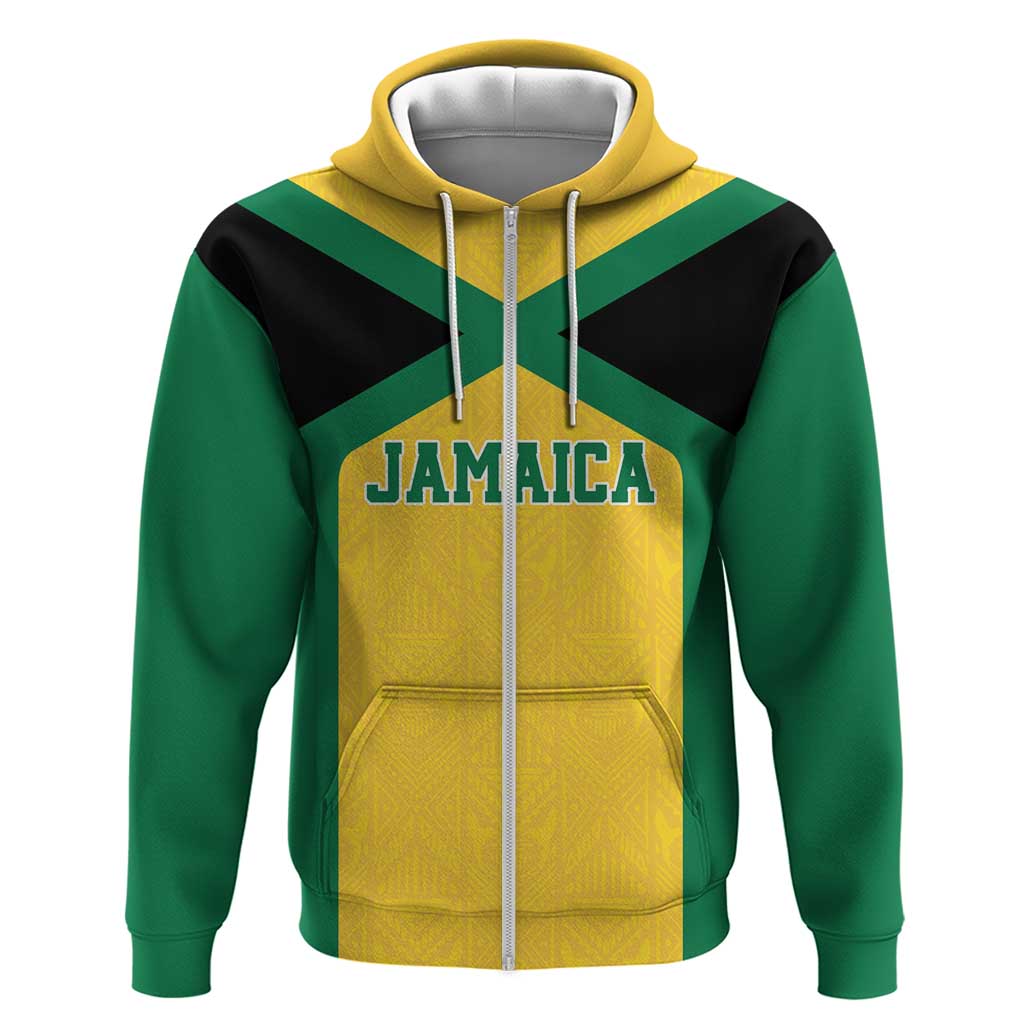 Afro-Jamaicans Football Custom Zip Hoodie Gold Ethnic Motifs