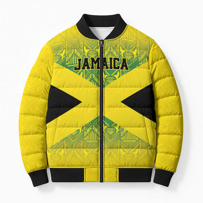 Afro-Jamaicans Custom Bomber Puffer Jacket Reggae Boyz With Traditional Pattern