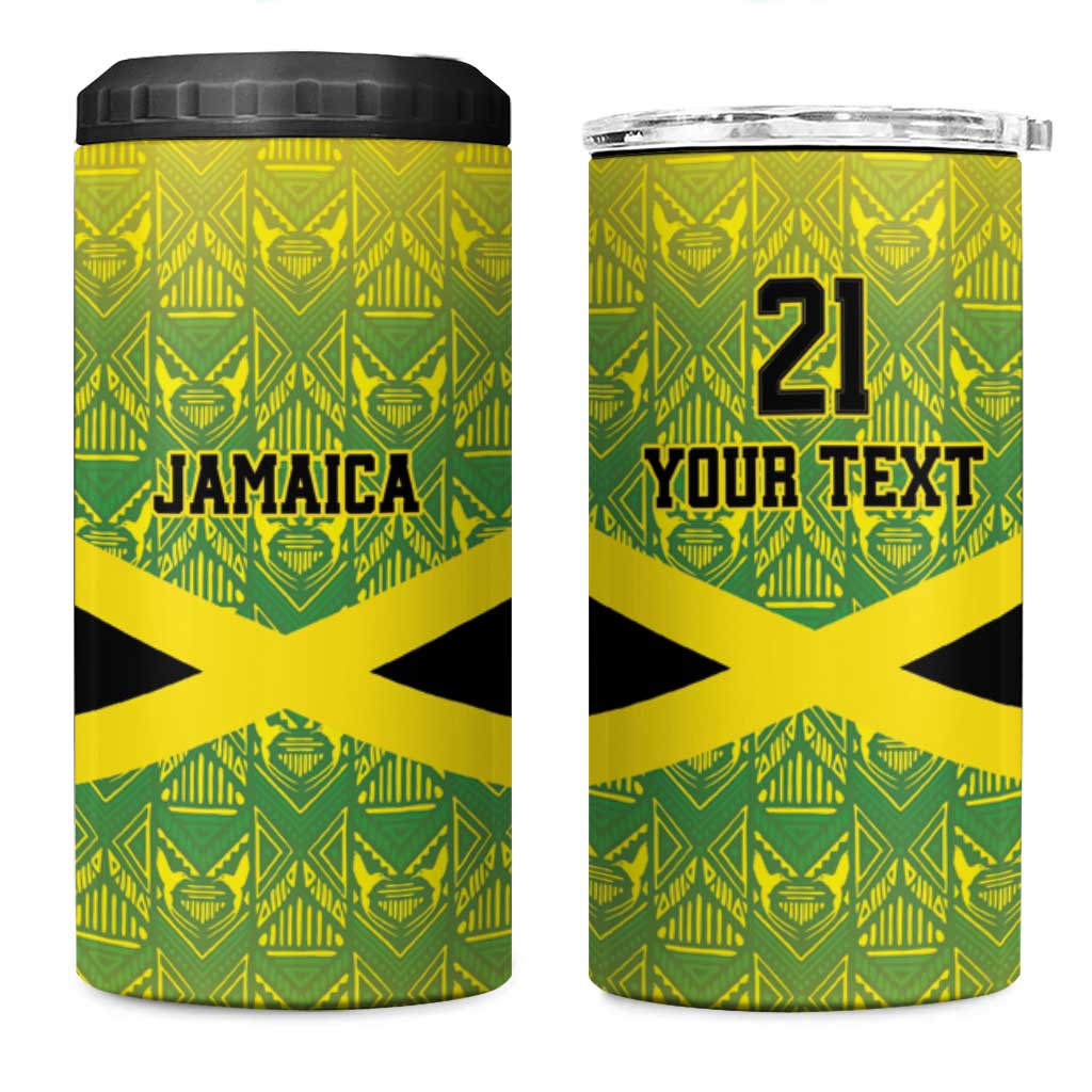 Afro-Jamaicans Custom 4 in 1 Can Cooler Tumbler Reggae Boyz With Traditional Pattern