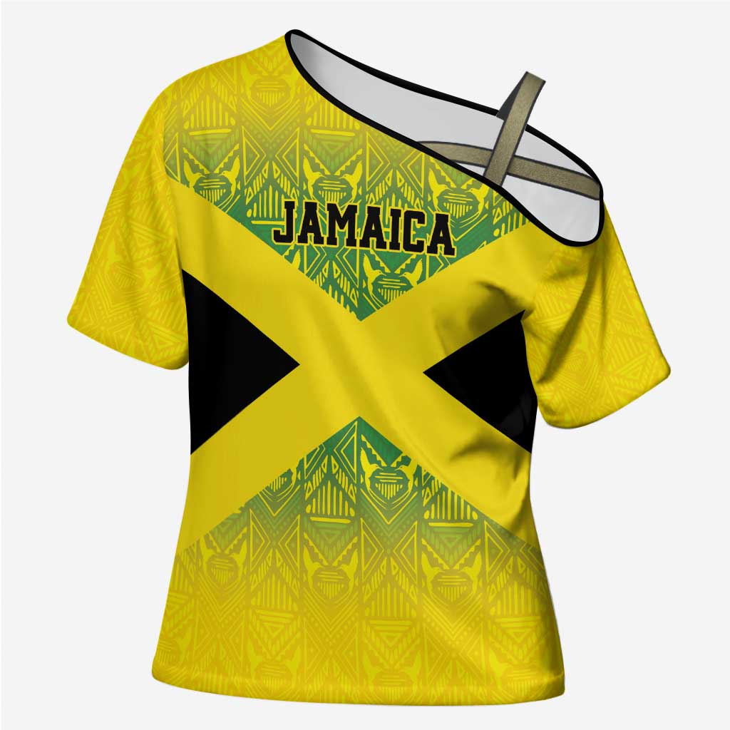 Afro-Jamaicans Custom Cross Shoulder Shirt Reggae Boyz With Traditional Pattern