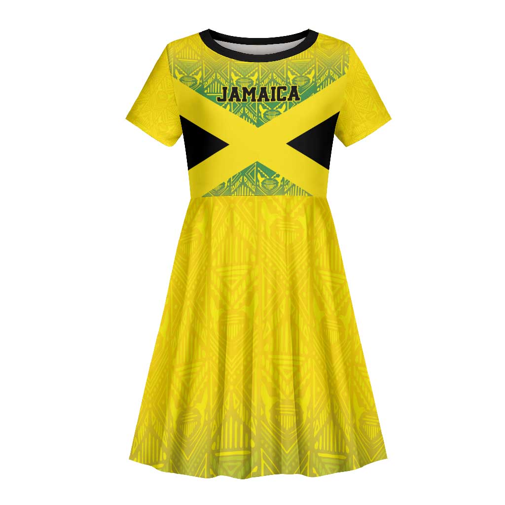 Afro-Jamaicans Custom Kid Short Sleeve Dress Reggae Boyz With Traditional Pattern