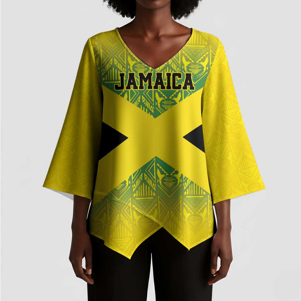 Afro-Jamaicans Custom Kimono Sleeve Blouse Reggae Boyz With Traditional Pattern