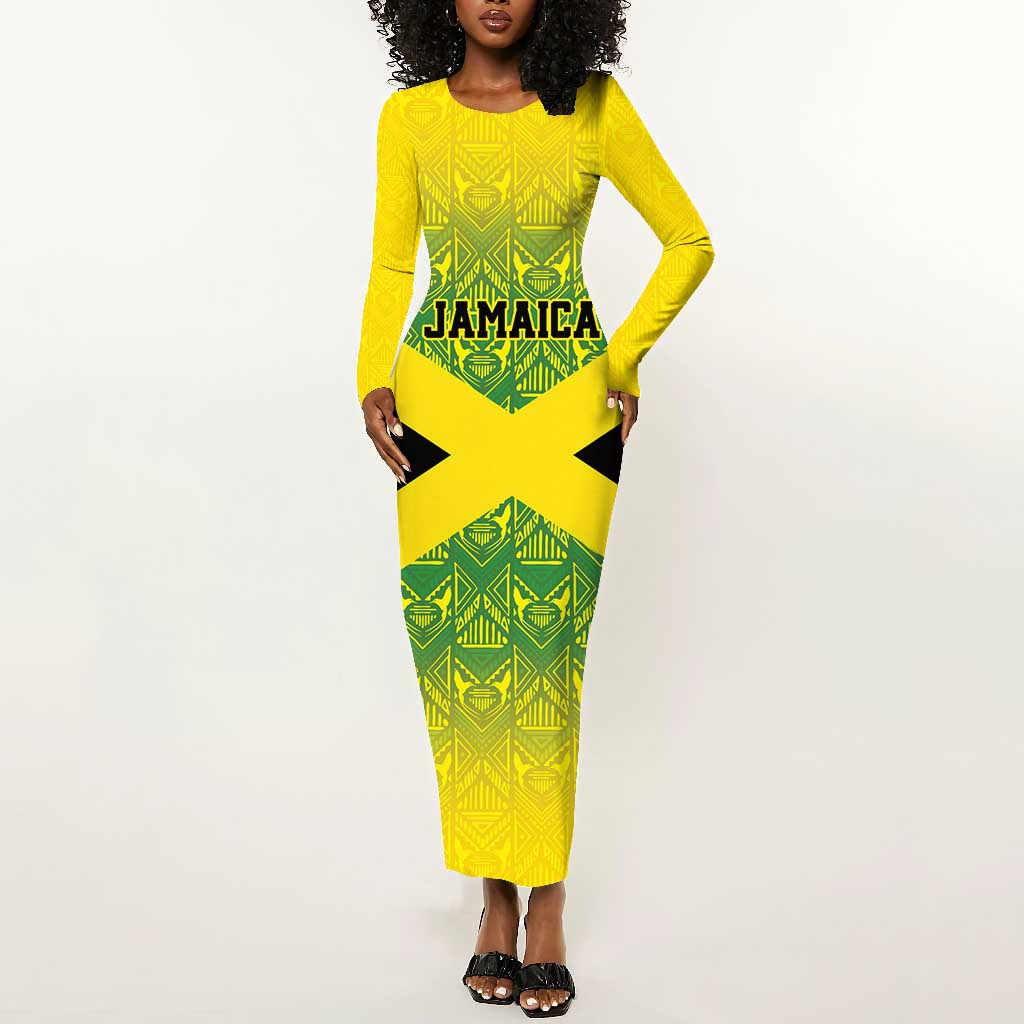 Afro-Jamaicans Custom Long Sleeve Bodycon Dress Reggae Boyz With Traditional Pattern