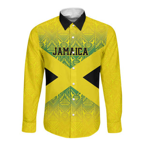 Afro-Jamaicans Custom Long Sleeve Button Shirt Reggae Boyz With Traditional Pattern