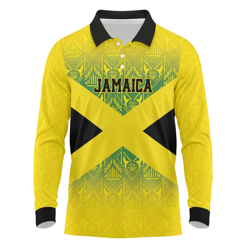 Afro-Jamaicans Custom Long Sleeve Polo Shirt Reggae Boyz With Traditional Pattern