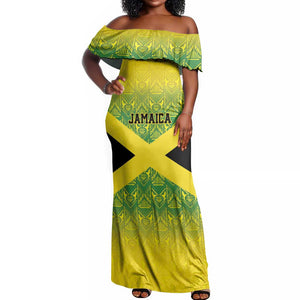 Afro-Jamaicans Custom Off Shoulder Maxi Dress Reggae Boyz With Traditional Pattern