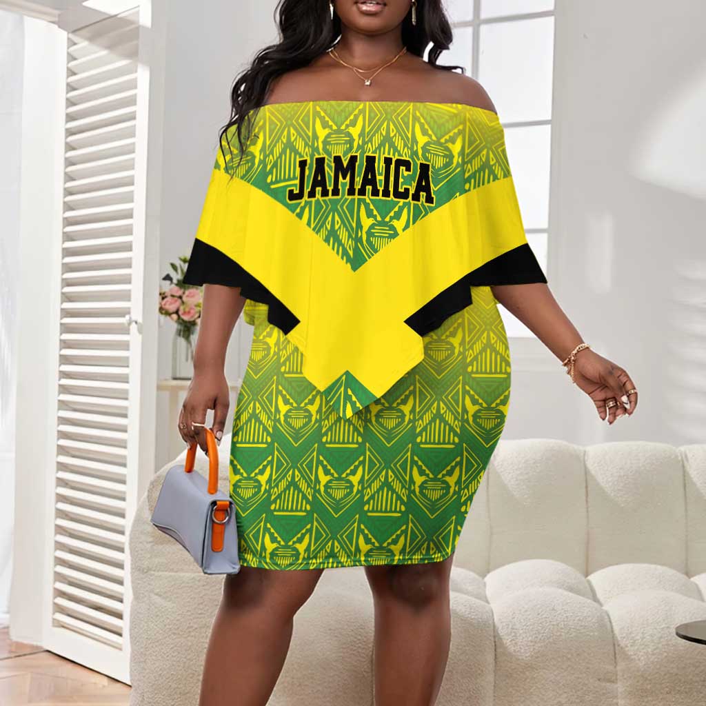 Afro-Jamaicans Custom Off Shoulder Short Dress Reggae Boyz With Traditional Pattern