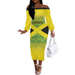 Afro-Jamaicans Custom Off The Shoulder Long Sleeve Dress Reggae Boyz With Traditional Pattern